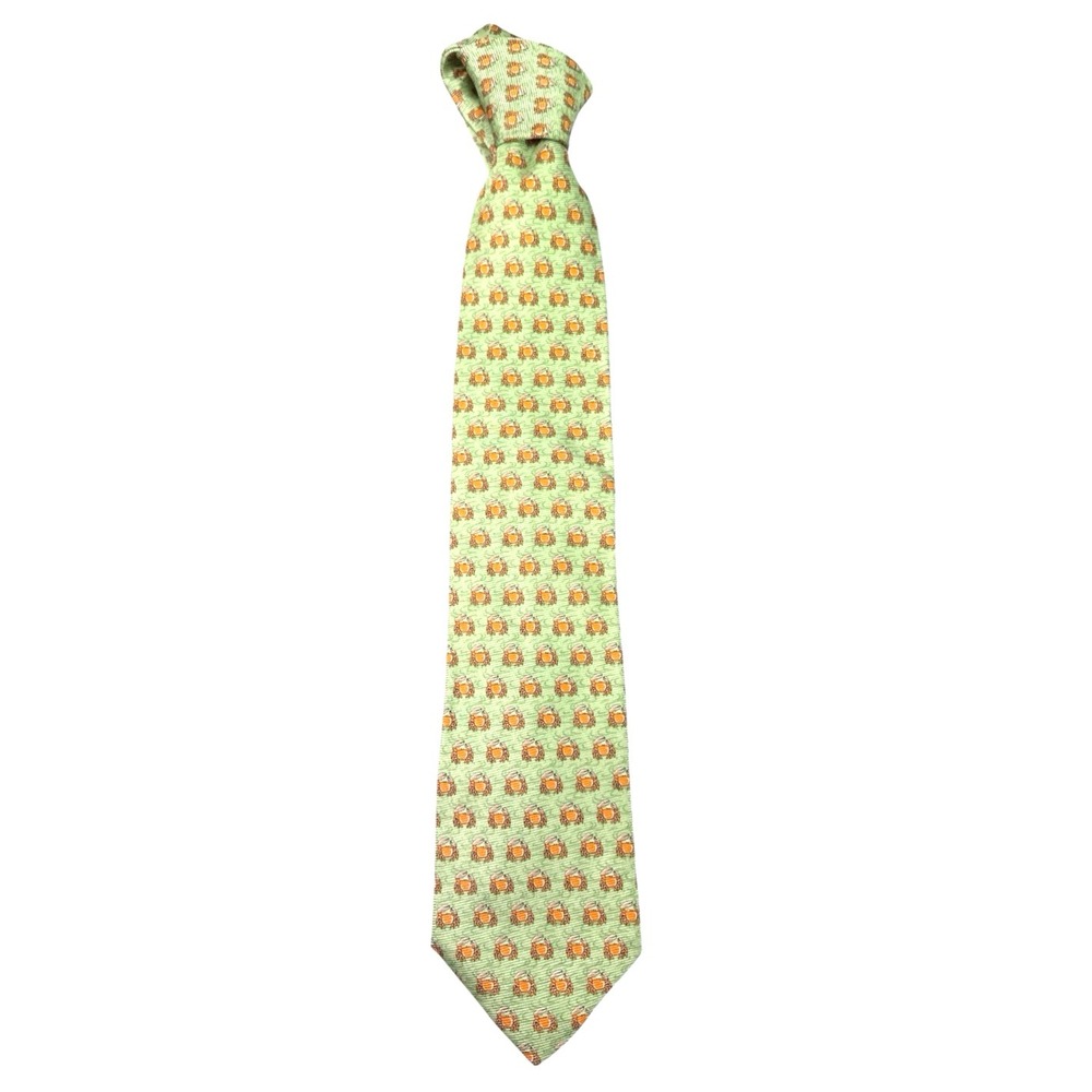 Tommy Hilfiger Made in USA Silk Tie Crab Critter Nautical Green Orange 3.5" - Picture 8 of 11